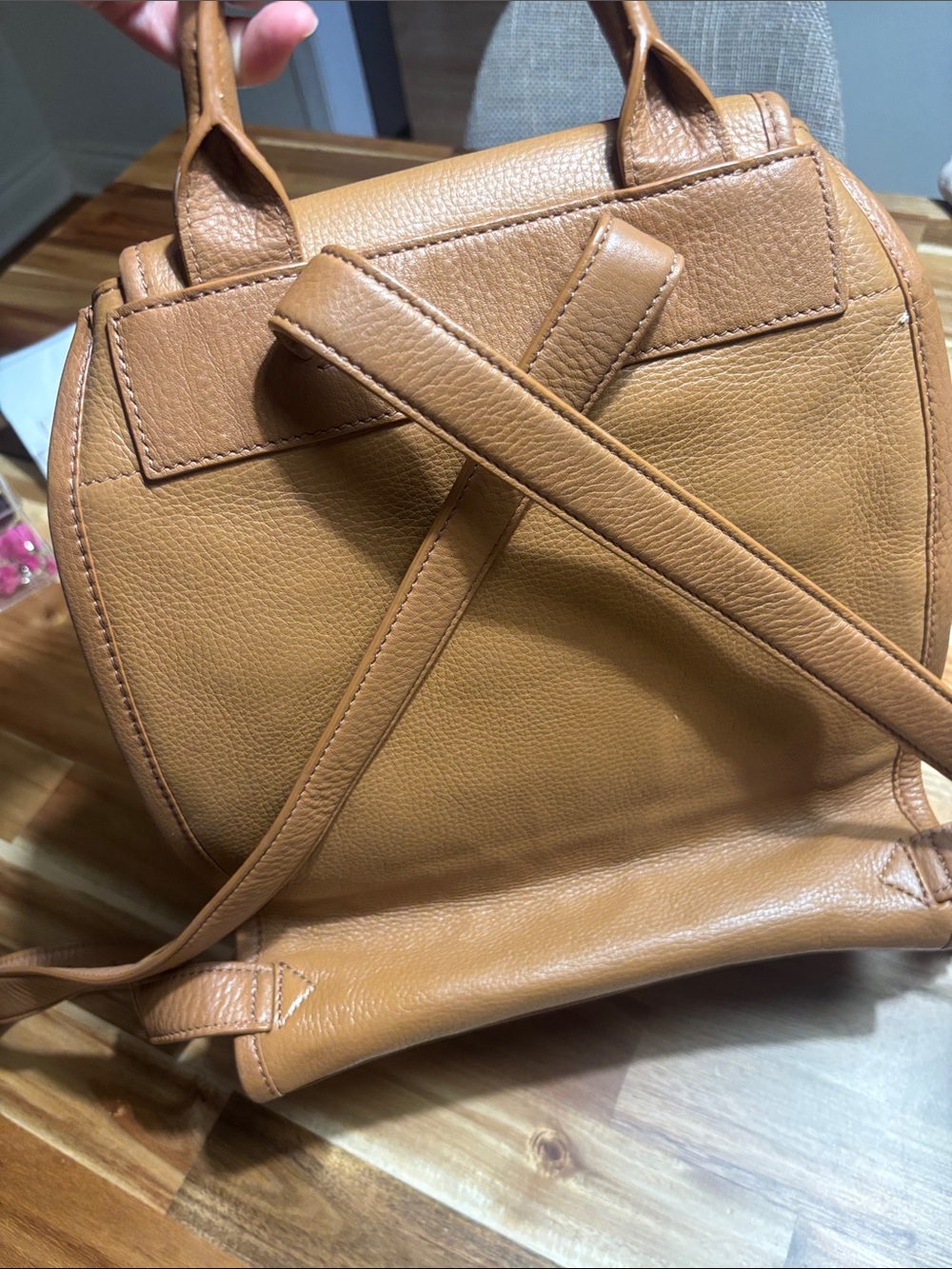 Tory Burch Cognac Leather Logo Backpack - Picture 3 of 6